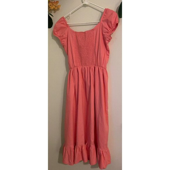 Blueberi Boulevard Coral Pink Midi Dress Puff Sleeve Embroidered Floral Cottagec - Picture 11 of 13